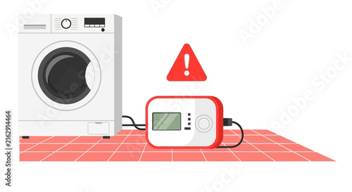 Smart Water Leak Detector with Warning Alert for Washing Machine Maintenance and Home Protection Concept Vector Illustration