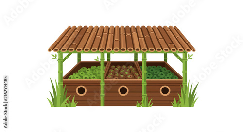 Sustainable Wooden Compost Bin with Bamboo Roof for Organic Garden Waste Management