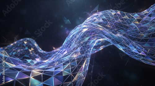 Wavy mesh surface made of interconnected blue and purple triangles, forming a flowing ad social media download thambnail poster web template event festival 2026 2027 2028