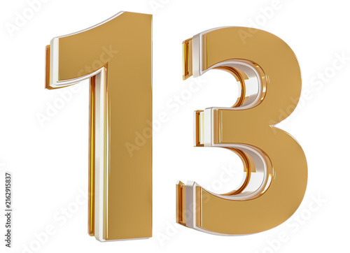 3D Number 13  Gold Premium Rendering Graphic Element