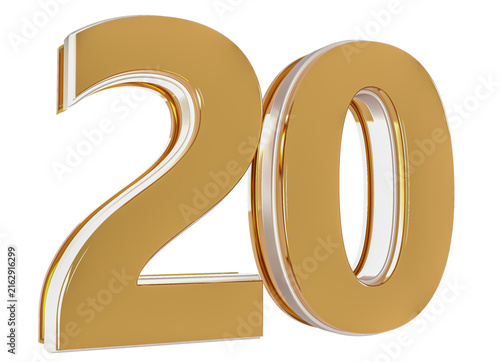 3D Number 20  Gold Premium Rendering Graphic Element