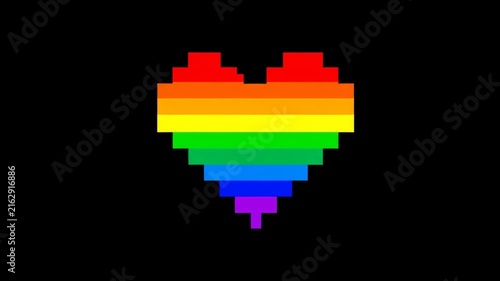 Pixelated Rainbow Heart on Black Background.