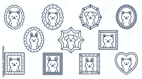 Картината върху платно Cute outline portraits of animals in decorative frames