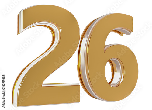 3D Number 26  Gold Premium Rendering Graphic Element