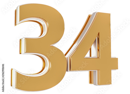 3D Number 34  Gold Premium Rendering Graphic Element