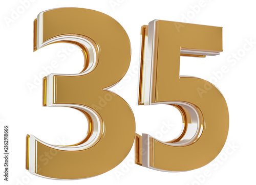 3D Number 35  Gold Premium Rendering Graphic Element