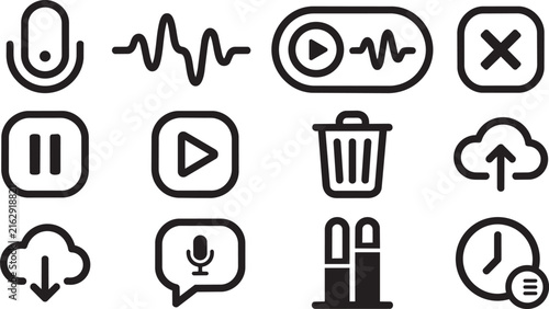 Set of voice message and audio recording line icons for mobile application user interface vector illustration.