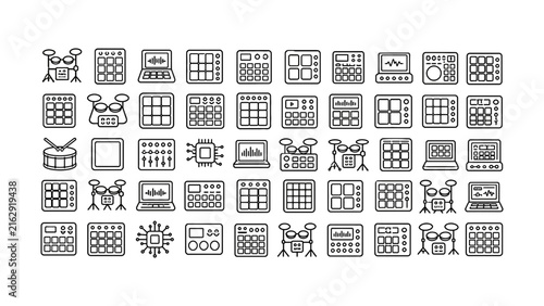 Konstfotografi Collection of music production icons featuring instruments and digital audio wor