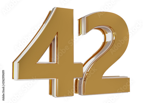 3D Number 42  Gold Premium Rendering Graphic Element