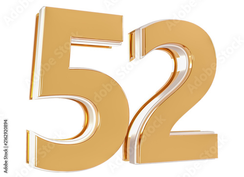 3D Number 52  Gold Premium Rendering Graphic Element