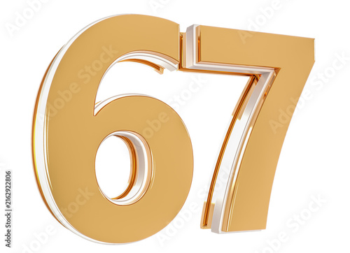 3D Number 67  Gold Premium Rendering Graphic Element