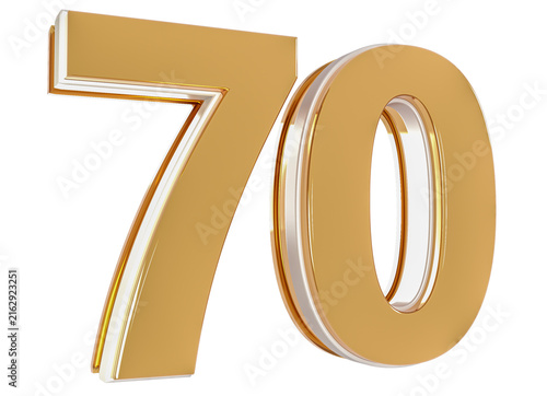 3D Number 70  Gold Premium Rendering Graphic Element