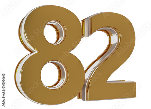 3D Number 82  Gold Premium Rendering Graphic Element