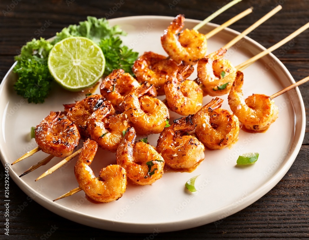 Fototapeta premium skewers spicy grilled shrimp