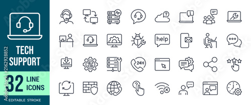 Cuadro en lienzo Tech support line icons, customer service, helpdesk, troubleshooting and technol