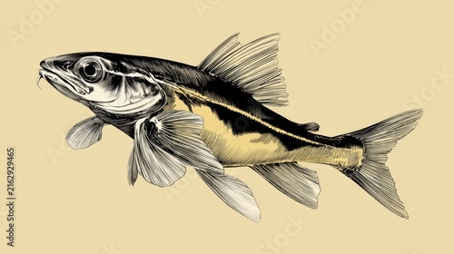 Detailed Illustration of a Fish Swimming Gracefully in the Water