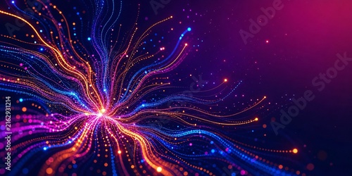 Spectacular Data Transformation Vortex With Vibrant Neon Streams, Glowing Particles and Branching Digital Trails Creating an Energetic Futuristic Technology Motion Background