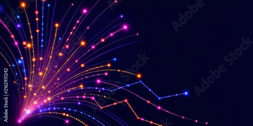 Futuristic Data Transformation Network With Radiant Neon Particle Trails Branching Into Digital Connections, Creating an Elegant Visualization of Technology and Information Flow