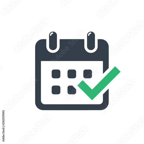 Calendar with checkmark icon flat vector graphic on white background