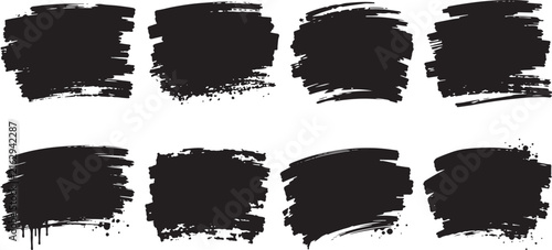Black Grunge Brush Strokes, Ink Paint Smears Vector