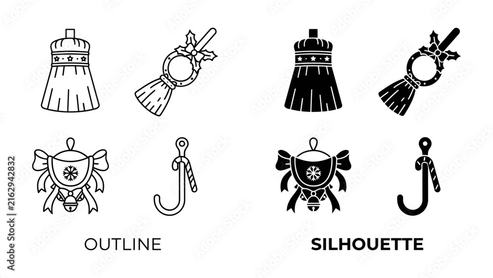 Fototapeta premium Royal Insignia Icons: A set of elegant outline and silhouette icons representing royal insignia, including a crown, scepter, and ceremonial medal, perfect for historical or heraldic design projects.