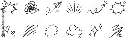 Hand Drawn Doodle Elements, Comic Symbols, Arrows, Stars Vector