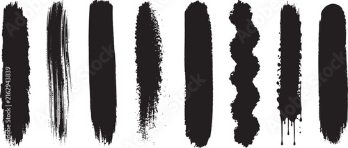 Black Ink Brush Strokes, Grunge Paint Marks, Rough Texture Vector