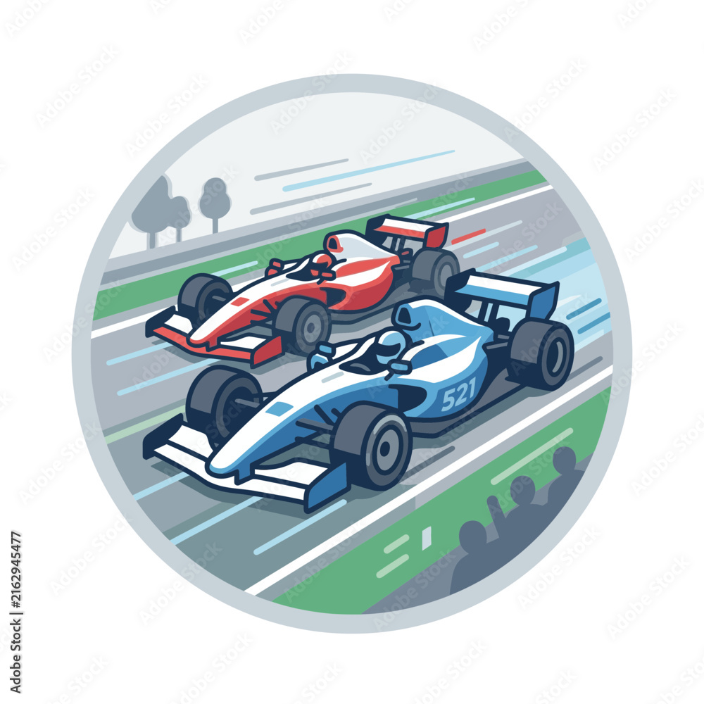 Naklejka premium Formula 1 Racing Cars Competing on Track, Close Finish, Speed and Competition Concept, Isolated on Transparent Background
