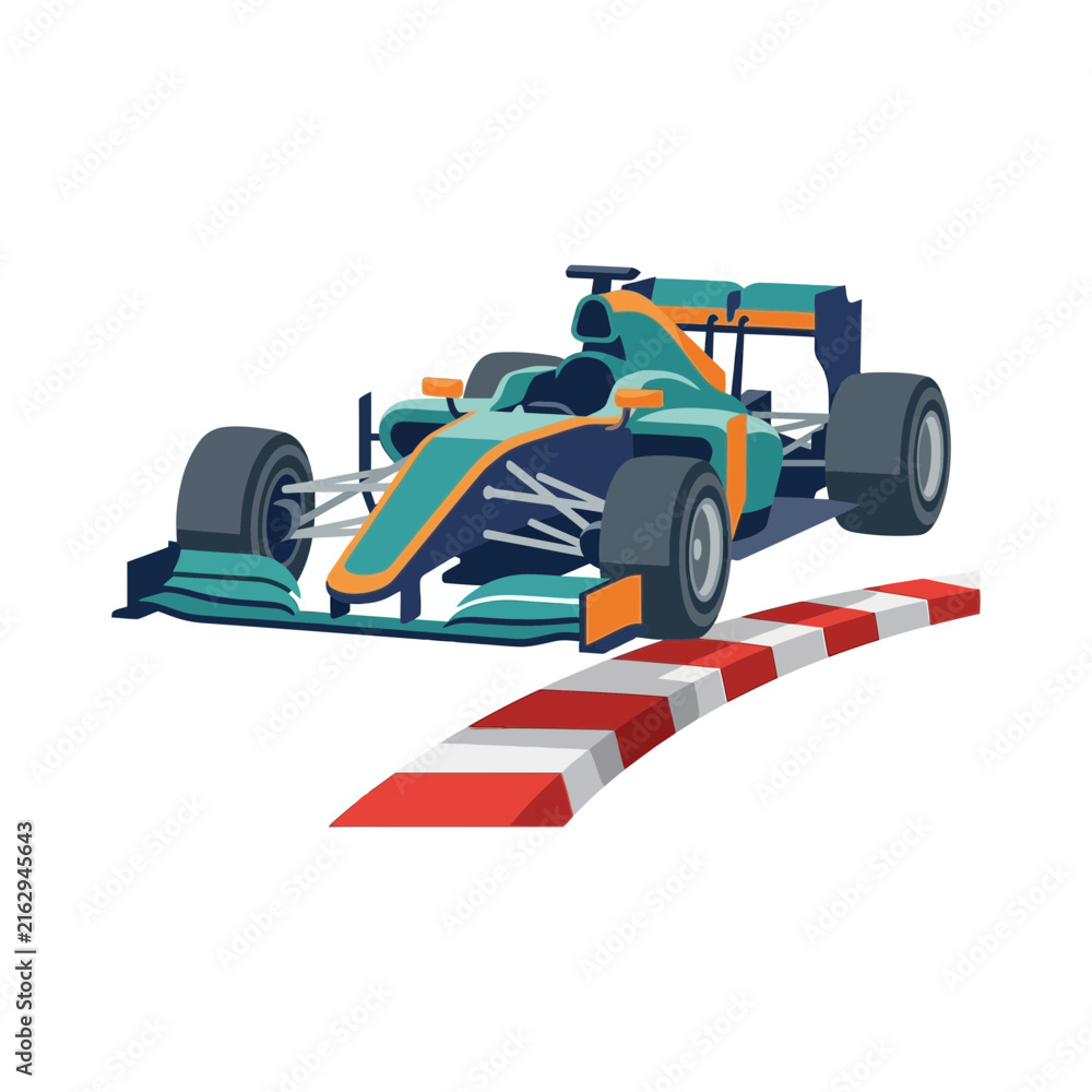 Fototapeta premium Formula 1 Race Car on Track Corner, Isolated Vector Illustration
