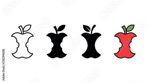 Bild auf Leinwand Set of four apple core icons featuring outline silhouette and flat color design