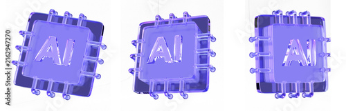 Photography 3D render glass Agentic AI for automation computer chip, Glassmorphism Artificial Intelligence semiconductor chipset, AGI machine learning technology, Ai agents data center icon set