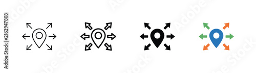 Fotografía Navigation location distribution icon set representing maps, routes, destinations, GPS tracking, directions, travel, and positioning