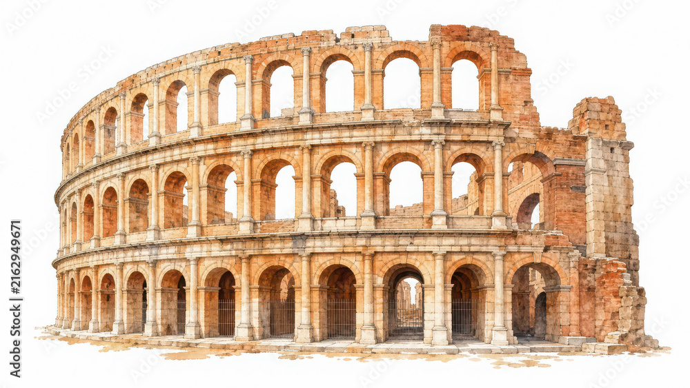 Naklejka premium Ancient roman colosseum amphitheater architectural ruin isolated on generated using ai