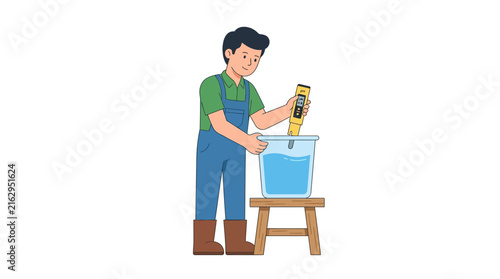 Man Testing Water pH with Digital Meter on Transparent Background