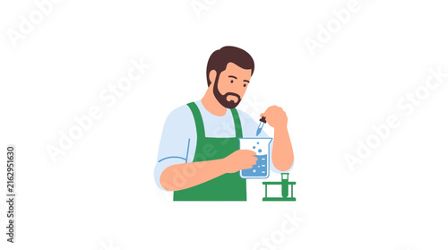 Scientist Conducting Experiment with Beaker and Dropper Isolated