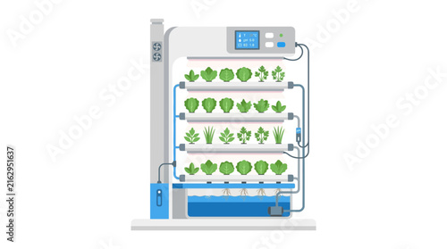 Vertical Hydroponic Farm Growing Fresh Vegetables Isolated