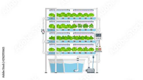 Vertical Hydroponic Farm System with Growing Plants Isolated