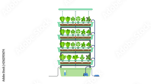Vertical Hydroponic Farm System Growing Fresh Leafy Greens Isolated