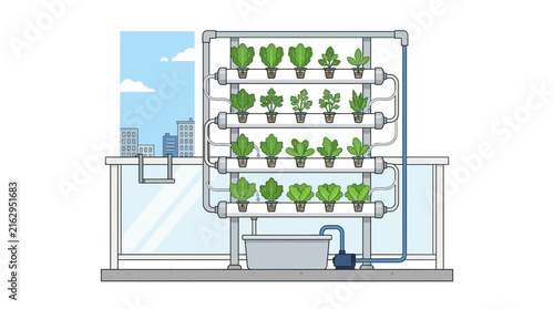 Vertical Hydroponic Garden System on Balcony with City View