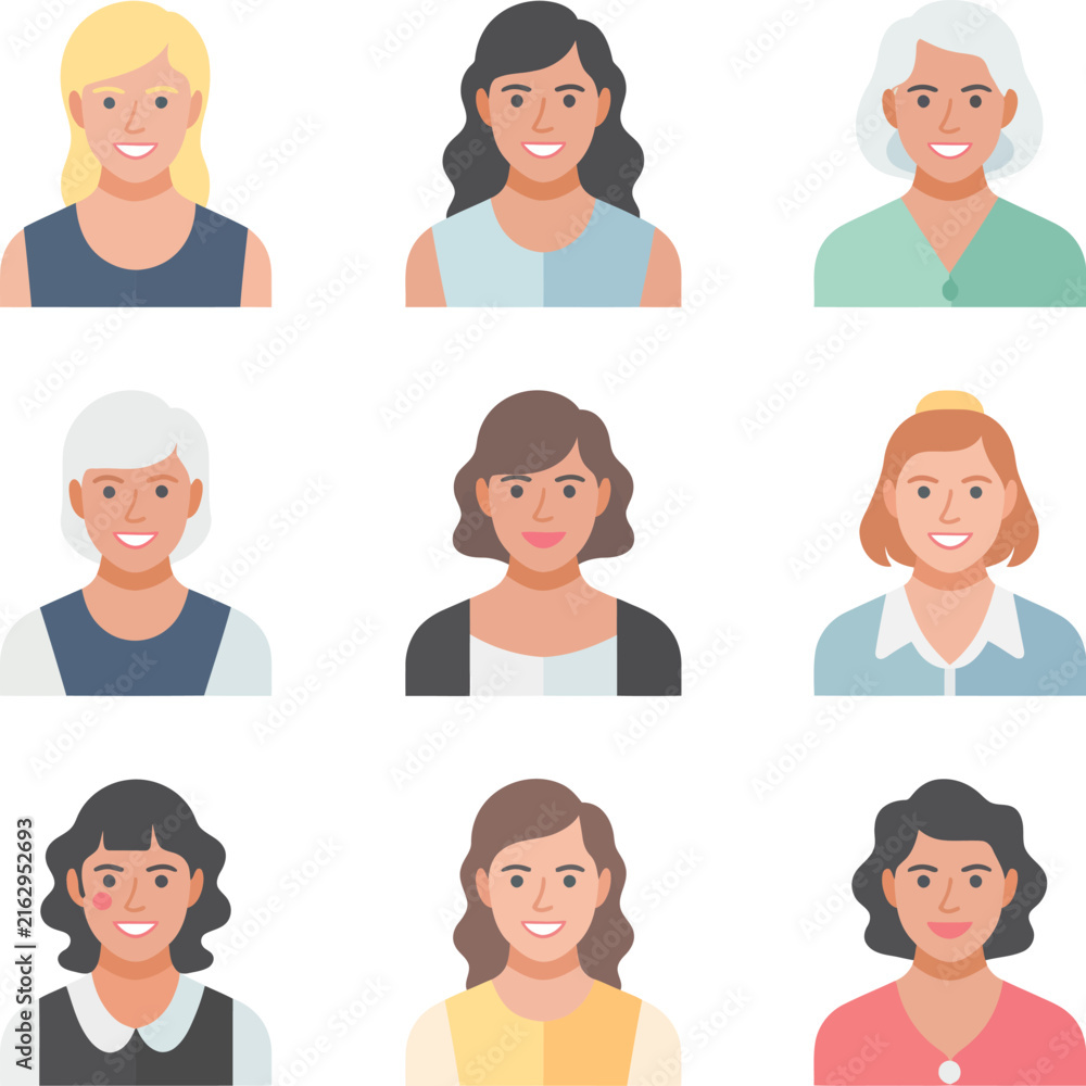Fototapeta premium Diverse colorful women avatars and profile set