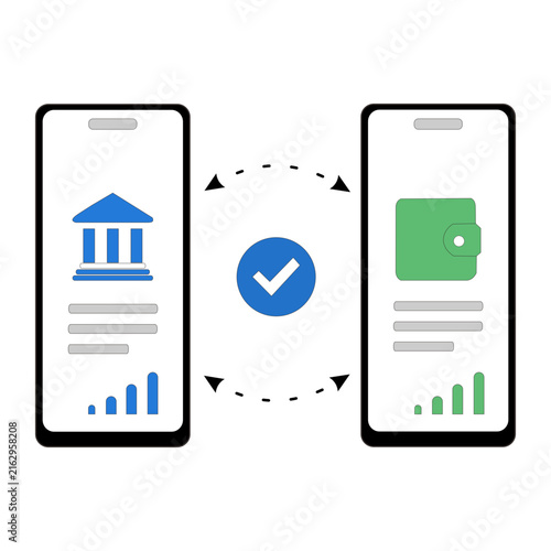 Bank to Mobile Wallet Money Transfer Concept Flat Vector Illustration
