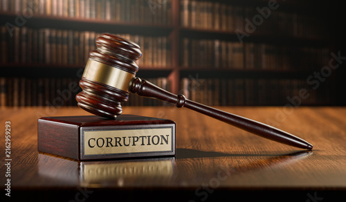 Corruption Crime Concept with Judge Gavel on Wooden Desk