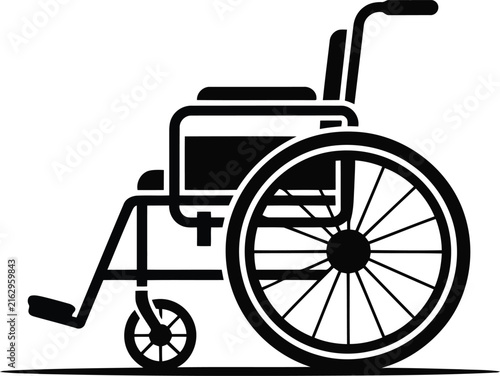 Black silhouette icon of a medical wheelchair for handicapped and disabled people