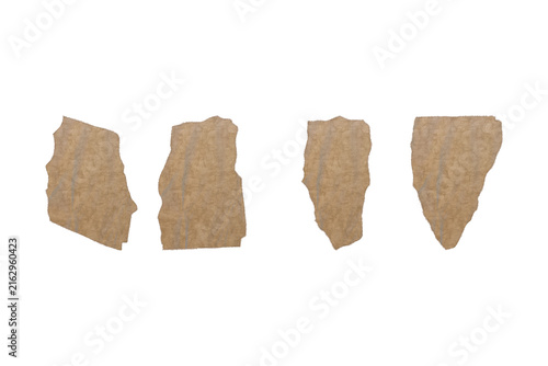 Ripped craft paper scraps set torn cardboard piece collection kraft page fragment banner isolated on white background vector illustration