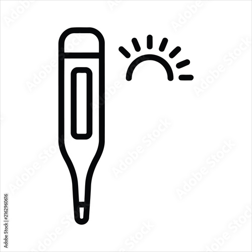 Digital medical thermometer icon showing high body temperature or heat measurement symbol