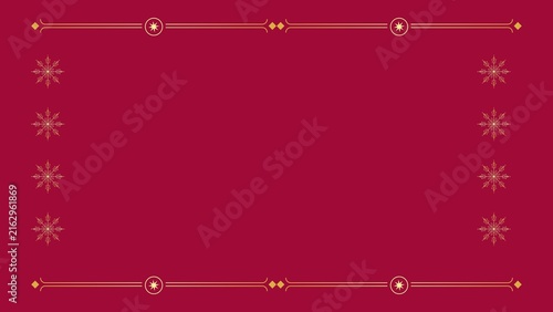 Elegant red christmas border background presentation with gold thin lines and snowflakes