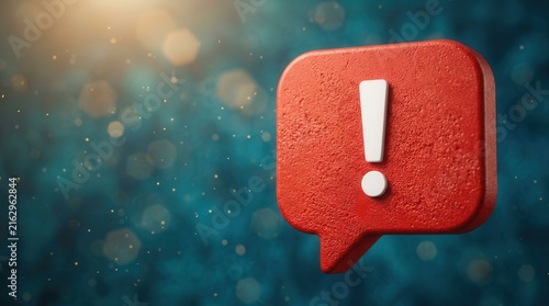 Obraz na płótnie Critical update and danger symbol shown as a red textured speech bubble with an exclamation mark.