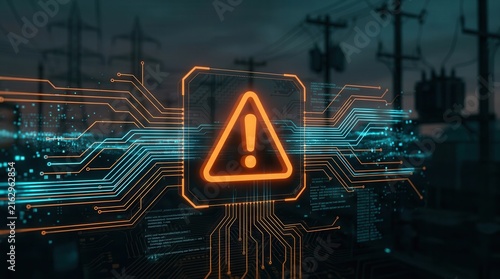 Power outage threat illustrated by a digital interface displaying a cyber-attack on the electrical grid.