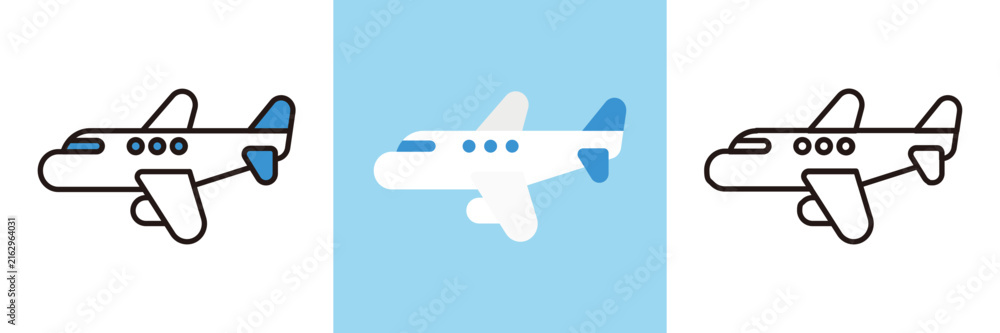 Naklejka premium 飛行機アイコンセット 線画・フラット・カラーライン