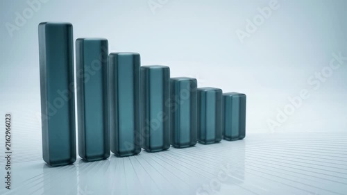 3D blue descending bar chart visualizing financial decline data metrics and economic market trends for professional business analysis presentation